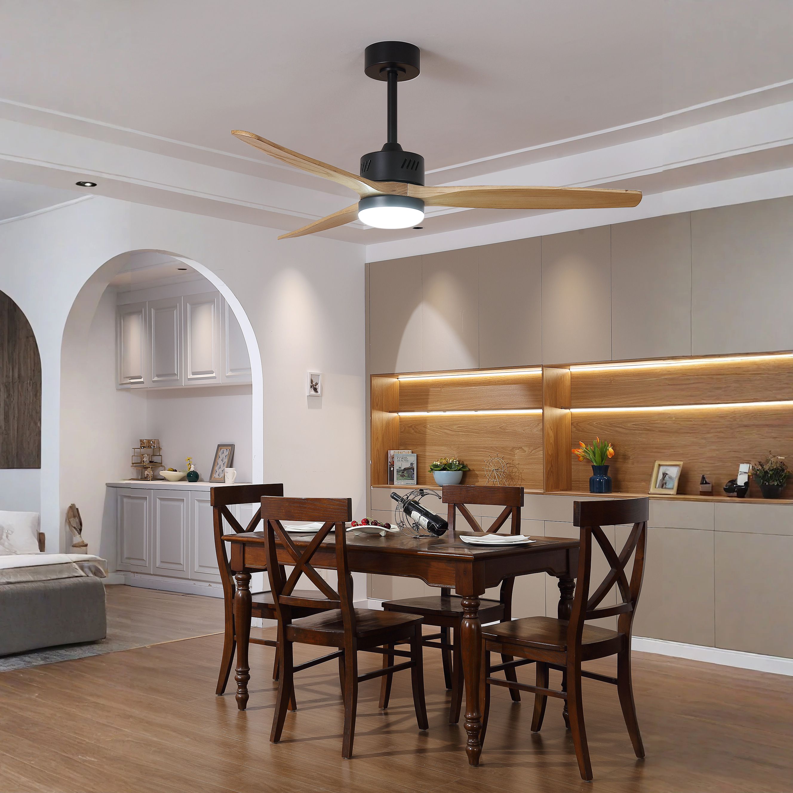 Downrod Standard Ceiling Fan with Light, Integrated LED